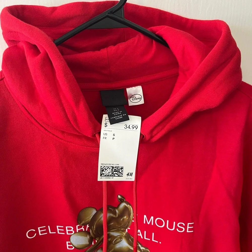 H&M x DISNEY Mickey Mouse Red & Gold Hoodie Small Sweatshirt Disneyland - Picture 2 of 7